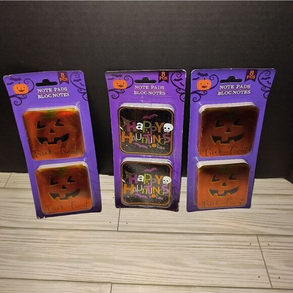 Halloween Trick Or Treat Pumpkin & Happy Hunting 3 Sets Of Note Pads 8pcs New - Picture 1 of 5
